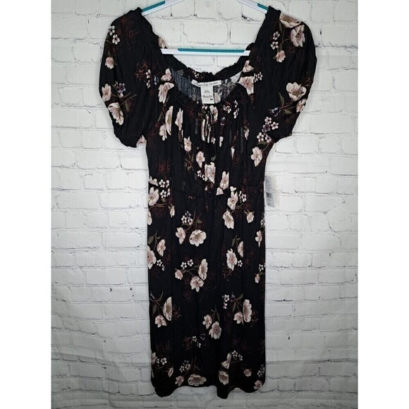 American Rag Dresses & Skirts - American Rag Floral Black Size Medium Ladder Knit Flouncy Peasant Dress NWT